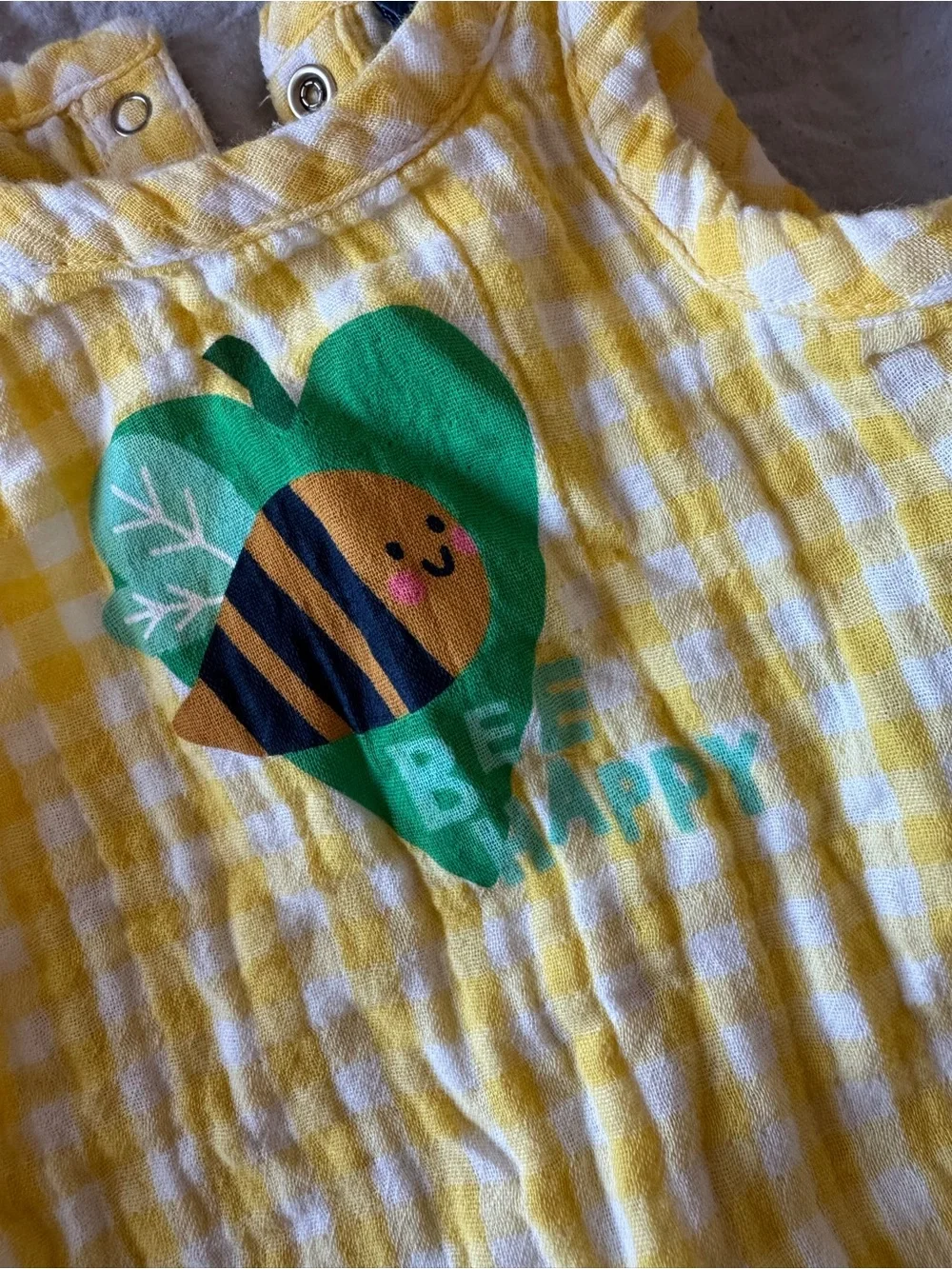 Old Navy Bee Happy Yellow Gingham Baby Romper